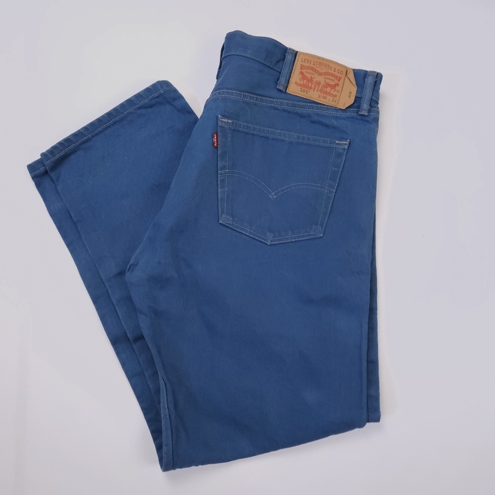 Levi's 501 100% Cotton Bright Blue Jeans Button Fly Mens 40x34 Actual Size 38x31